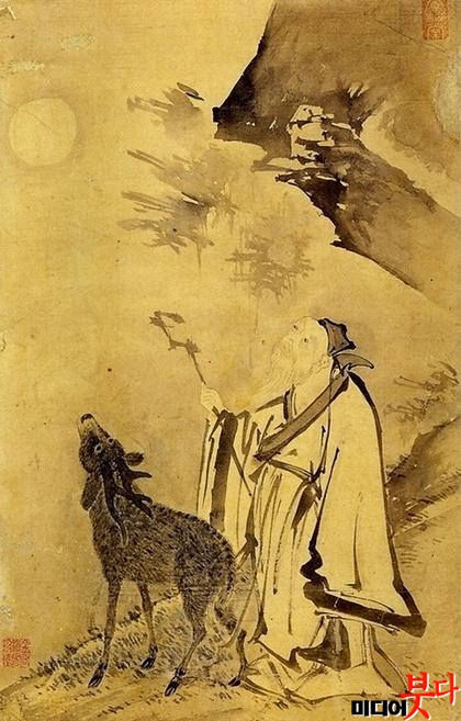 양송당 김시(金禔1524  1593)  선록완월仙鹿翫月  지본수묵.jpg