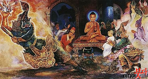 Buddha-Weekly-Angry-celestial-Ogre-Alavaka-tamed-by-the-Serenety-of-Buddha-Takes-Refuge-Buddhism.jpg